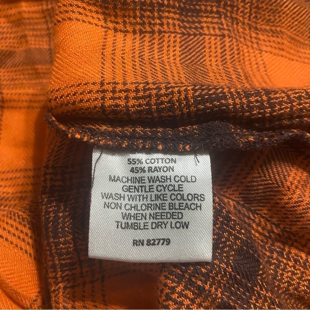 Rebecca Malone Orange Black Plaid V Neck Tab Sleeve Popover Top - Picture 5 of 6